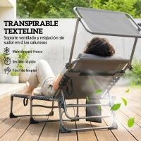 Outsunny Set de 2 Tumbonas Plegables con Reposacabezas Parasol Bolsillo Lateral y Respaldo Reclinable en 5 Posiciones Gris(m-6)