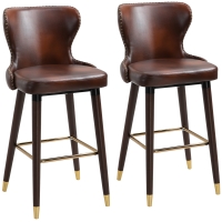 HOMCOM 2er-Set Barhocker mit Fußstütze, Barstuhl mit Rückenlehne, Bistrohocker, Esszimmerstuhl, Tresenhocker, Kunstleder, Braun, 52 x 53 x 101 cm