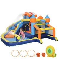 AIYAPLAY Castillo Hinchable Acuático 8 en 1 con Soplador 550W Tobogán Trampolín Escalada Piscina Portería Canasta Lanzamiento(m-7)