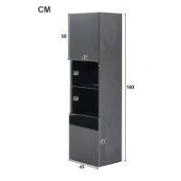 Vetrina per collezione con illuminazione LED e ripiano in vetro, 45x35x160 cm, Nero(m-3)