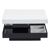 Tavolino da caffè lucido e girevole a 2 livelli con ripiano portaoggetti, 70x70x36 cm, Bianco e Nero(m-12)