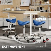 HOMCOM Salon Saddle Stool, Rolling Saddle Chair for Massage, Spa, Clinic, Beauty, Hairdressing and Tattoo, Blue(m-6)