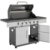 Grill gazowy 8500BTU, 6 palników ze stali, termometr, srebrny(m-1)