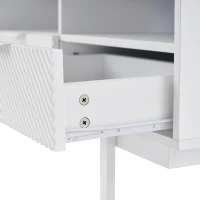 Mobile TV moderno con motivi a righe e ripiani aperti, in truciolato, 200x40x51 cm, Bianco(m-7)