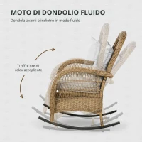 Outsunny Sedia a Dondolo in Stile Boho, Rattan PE, Sedia a Dondolo in Rattan, Coperture per Cuscini Lavabili, Naturale + Grigio Chiaro(m-3)