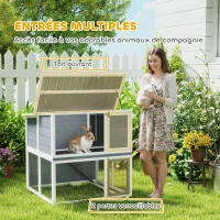PawHut Clapier lapin extérieur cage à lapin 2 étages spacieux toit double ouverture plateau amovible 98x95x102,5cm gris(m-6)