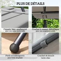 Outsunny Balancelle de Jardin Convertible 3 Places Inclinaison Toit réglable Matelas 2 x 1,25 x 1,7 m métal Polyester Gris clair(m-5)