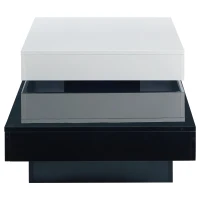 Tavolino da salotto girevole a 2 livelli con piano lucido, 103x60x35,5 cm, Bianco e Nero(m-7)