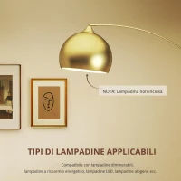 HOMCOM Lampada da Terra in stile vintage con sostegno ad arco regolabile, base in marmo, 40W E27 dim. 100-115L x 30l x 170-180H cm, Oro(m-7)