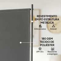 Outsunny Biombo Dobrável de 3 Painéis, 260x180 cm, Biombo Separador de Ambientes com Estrutura Metálica UPF 30+, Cinzento-Escuro(m-6)