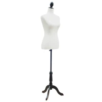 HOMCOM Maniquí Mujer Ajustable a 130-168 cm con Trípode de Madera 50 Alfileres de Colores para Fotografía de Moda Blanco(m-10)