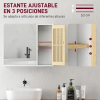 HOMCOM Espejo de Baño 60x50 cm Espejo de Pared con Puerta de Listones de Bambú Estantes de Almacenaje Blanco y Natural(m-6)
