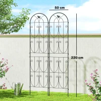 Outsunny Support pour Plantes Grimpantes avec Oiseaux Lot de 2 Treillis de Jardin pour Légume Vigne Fleur Métal 50 x 220 cm Noir(m-3)