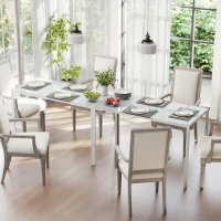 HOMCOM Table à manger pour 4 personnes, table de cuisine avec plateau en verre trempé et pieds en métal, 120x60x75cm, blanc(m-9)