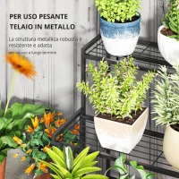 Outsunny Supporto per Piante a Tre Livelli con Design a Scala e Struttura Metallica Resistente per Interno ed Esterno(m-7)