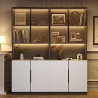 Vetrina per collezione moderna con illuminazione LED, 160x30x200 cm, Bianco(m-4)