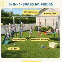 AIYAPLAY 5 in 1 Schaukelgestell mit Rutsche höhenverstellbar Schaukelgerüst mit Nestschaukel 382x196 x203 cm Mehrfarbig(m-4)