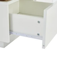 Tavolino da caffè moderno e lucido con piani scorrevoli e 4 cassetti, 75x75x33 cm, Bianco e color legno(m-7)