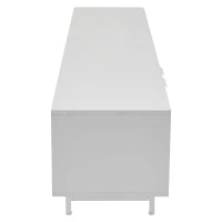 Mobile TV moderno con motivi a righe e ripiani aperti, in truciolato, 200x40x51 cm, Bianco(m-11)