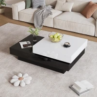Tavolino da salotto girevole a 2 livelli con piano lucido, 103x60x35,5 cm, Bianco e Nero(m-1)