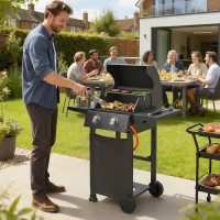 Outsunny Barbecue a Gas Propano con 2 Bruciatori, Portatile, Termometro, Nero(m-2)