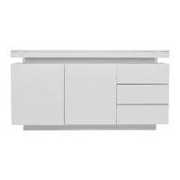 Madia moderna minimal e lucida con 2 ante e 3 cassetti, 140x35x72.5 cm, Bianco(m-2)