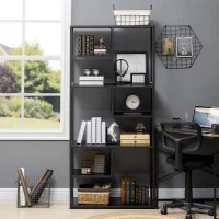 HOMCOM Industrial Accent Display Rack 7 Tier Bookcase, Display Rack for Living Room, Office, Bedroom, Black(m-7)