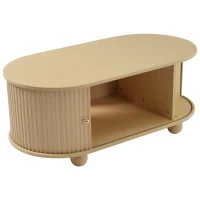 Table basse ovale avec rangement et portes coulissantes, 100x50x40 cm, Couleur naturelle(m-8)