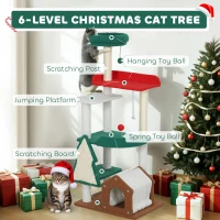 Drapak dla kota 135 cm, 6 poziomów, kolorowe święta(m-4)