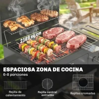 Outsunny Barbacoa de Carbón con Bandeja Ajustable Estantes Plegables Ruedas Termómetro Tapa Chimenea Ventilaciones y Cesta(m-4)