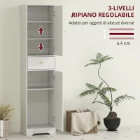 HOMCOM Armadietto Alto da Bagno Stretto con 2 Porte Arco Cassetto e Ripiani Regolabili Moderno 40x29,5x170 cm Bianco(m-5)