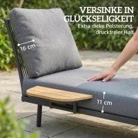 Outsunny Sonnenliege schmale Gartenliege mit dicke waschbare Kissen Seitenablage Bänder bis 120 kg UV-beständig(m-4)