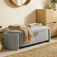 HOMCOM Puff de Armazenamento Banco Ovalado 129x48,5x44 cm Estofado em Tecido Teddy Capacidade 200 kg Cinzento Claro(m-9)