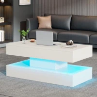 Tavolino da salotto moderno con illuminazione LED e spazio a scomparsa, 100x50x42 cm, Bianco(m-4)