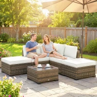 Outsunny Conjunto de Jardim Exterior de Rattan de 6 Peças com Cadeira de Canto, 2 Cadeiras sem Braços, Apoio para Pés e Mesa, Amarelo(m-9)