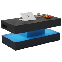 Table basse moderne avec éclairage LED et rangement dissimulé, table d'appoint avec relevage hydraulique, 100x50x42 cm, Noir