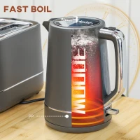 HOMCOM Kettle and Toaster Set, 1.7L 3000W Fast Boil Kettle & 2 Slice Toaster Kitchen Set with 6 Level Browning Controls, Defrost, Reheat, Grey(m-4)