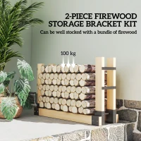 Outsunny Zestaw 2 regałów na drewno kominkowe do wewnątrz 72x43x30cm, Regał na drewno z regulowaną długością, Metal Czarny(m-4)