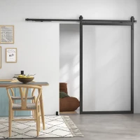 HOMCOM 244 CM quincaillerie de porte coulissante sans perçage kit de rail pour porte de grange simple en acier noir(m-10)