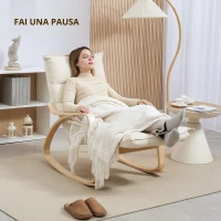 HOMCOM Poltrona a dondolo imbottita, poltrona relax con braccioli e telaio in acciaio, per soggiorno, camera da letto, Bianco crema(m-6)