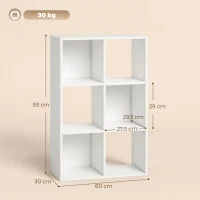 HOMCOM Industrial Style Storage Shelf, Bookcase, Bookshelf with 6 Compartments, for Living Room, Home Study, White Wood Effect(m-3)
