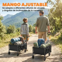 Outsunny Carro de Jardín Plegable con Ruedas Mango Ajustable Carga 68 kg para Campaña Compra 81x45x89 cm Negro(m-6)