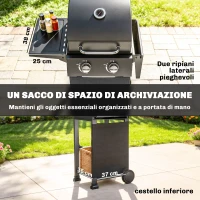 Outsunny Barbecue a Gas Propano con 2 Bruciatori, Portatile, Termometro, Nero(m-7)