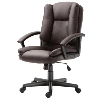 HOMCOM Mid Back Executive Office Chair, Faux Leather Computer Desk Chair with Swivel, Double-Tier Padding, Arm, Wheels, Brown(m-23)