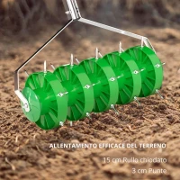 Outsunny Rullo Aeratore per Prato con Punte e Manico Smontabile in Tre Pezzi, Verde(m-5)