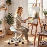 HOMCOM Salon Saddle Stool, Rolling Saddle Chair for Massage, Spa, Clinic, Beauty, Hairdressing and Tattoo, White(m-2)