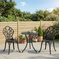Outsunny Three-Piece Aluminium Floral Bistro Garden Set - Black(m-2)