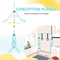 HOMCOM Barre de gymnastique pour enfants, barre horizontale pliable à hauteur réglable avec anneaux de gymnastique, cyan(m-6)