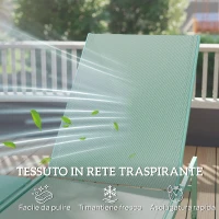 Outsunny Set 2 Lettini Prendisole Regolabili in 5 Posizioni con Tavolino Laterale e 2 Ruote, in Metallo e Poliestere, Verde(m-6)