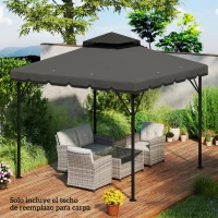 Outsunny Toldo de Recambio 3x3 m con Techo Doble Orificios de Drenaje y UPF 30+ Solo Toldo NO Incluye Marco Gris Claro(m-9)